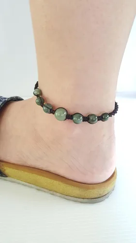 Vista 6 de Infinityee888 - Tobillera con cuentas de jade verde Feng Shui para hombres y mujeres, AK01, Piedra