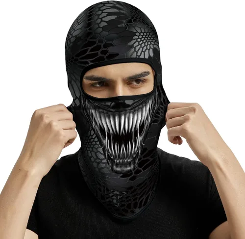 Vista 4 de Pasamontañas 3D, máscara de cara completa, resistente al viento, máscara de esquí con calavera táctica para motocicleta, ciclismo, Halloween 4