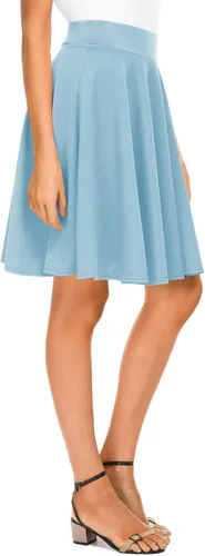 Vista 6 de Urban CoCo Women's Basic Midi Skirt Versatile Stretchy Flared Casual High Waisted Skirt Negro