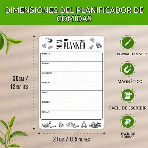 Vista 5 de Planificador magnético de comidas para refrigerador de 8.5 x 12 pulgadas
