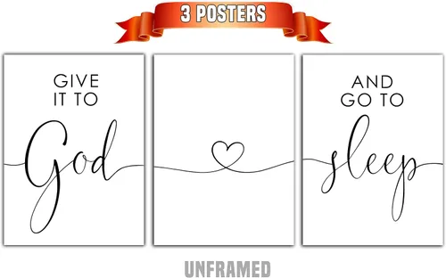 Vista 2 de Give it to God, and Go to Sleep, Set of 3, 11 x 14 Inch Poster Print, Minimalist, Typography, Romantic Bedroom Wall Art, Modern Home Decoration