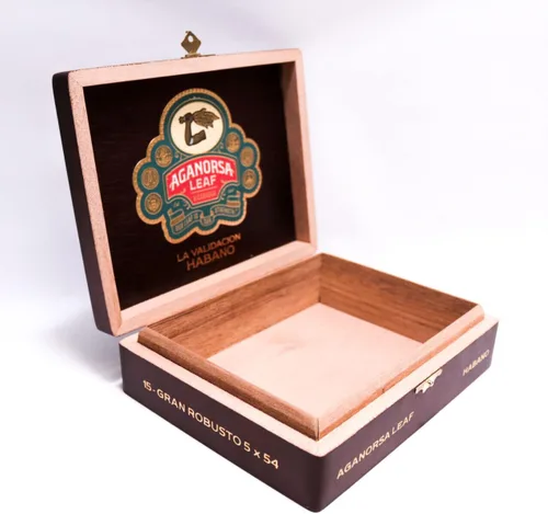 Vista 5 de Aganorsa Leaf Gran Robusto La Validacion Habano Caja Vacía de Madera para Puros 7.5" x 6" x 2