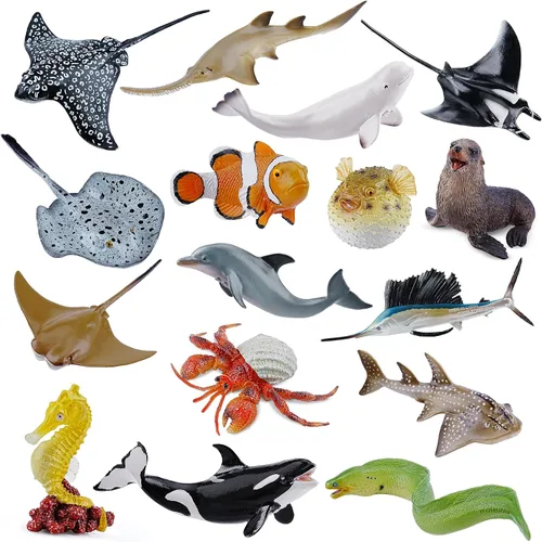 Vista 10 de Toymany 10 figuras realistas de juguete de baño de tiburón de 5 a 6 pulgadas de largo, juego de figuras de plástico de animales marinos del océano