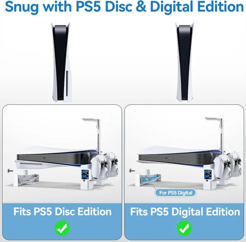 Vista 6 de Soporte horizontal para PS5 con ventiladores de refrigeración de 3 niveles para consola Playstation 5, controlador de accesorios PS5, estación