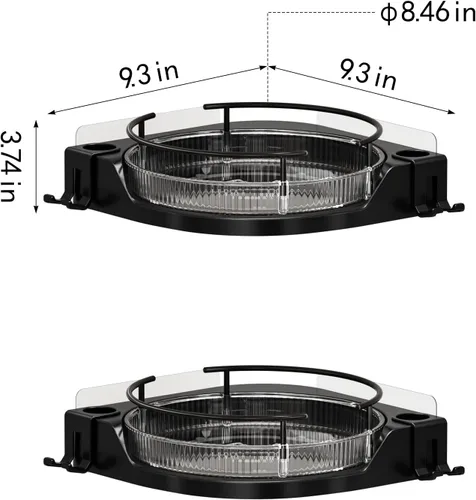 Vista 2 de Oifecsie Organizador de ducha de esquina giratorio de 360° (paquete de 2) - Lazy Susan Organizador de baño con ganchos, soporte adhesivo sin