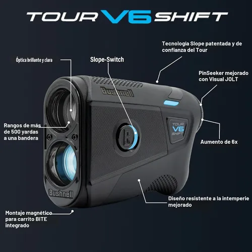 Vista 3 de Bushnell Golf Tour V6 Shift Laser Rangefinder with Slope Compensation, 1300-Yard Range, Flag Lock Vibration, Magnetic Cart Mount, 6X Magnification