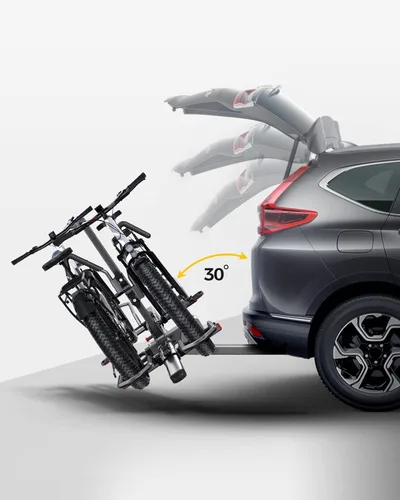 Vista 3 de KYX Soporte de bicicleta eléctrica montado en enganche de 220 libras, estilo plataforma de 2 bicicletas para autos, camiones, SUV, minivans, se