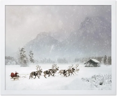 Vista 7 de Poster Master Póster Vintage de Vacaciones - Impresión Retro de Navidad - Regalo para Artista, Amigo - Papá Noel en Trineo de Renos, Invierno, Nieve