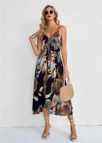 Vista 3 de BROVAVE - Vestido de verano 2023 para mujer, diseño informal, bohemio, con lunares, tirantes delgados, cuello en V, holgado y de largo por debajo