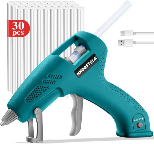 Vista 9 de Kit de pistola de pegamento caliente inalámbrica de 20 W con cargador tipo C, mini pistola de pegamento y palos con 30 barras de pegamento