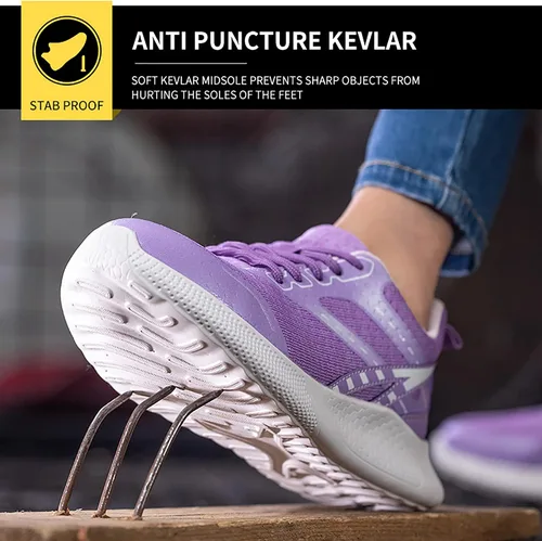 Vista 5 de Zapatos de seguridad para hombre con puntera de acero, zapatillas de trabajo ligeras, transpirables, antideslizantes, resistentes a pinchazos