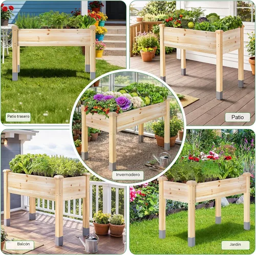 Vista 8 de MIXC Cama de jardín elevada de madera con patas, 48 pulgadas de largo x 24 pulgadas de ancho, maceta grande reforzada elevada para verduras, flores