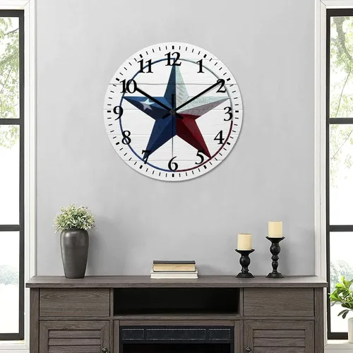 Vista 6 de Reloj de pared vintage con estrella del oeste de Texas con reloj de madera rústica sin tictac, silencioso con pilas, con números grandes, reloj