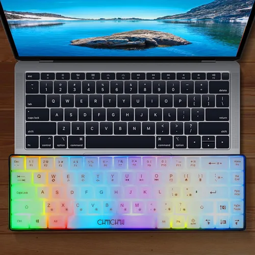 Vista 4 de CHONCHOW Mini teclado 60% para juegos, retroiluminación RGB arco iris, 68 teclas, pequeño teclado compacto, teclado transparente USB con cable
