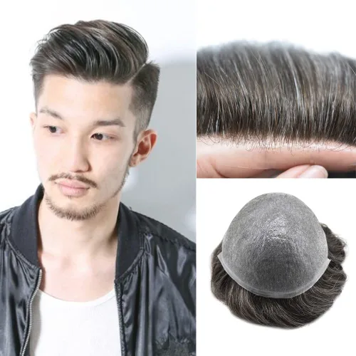 Vista 11 de Hairpiece para hombres Toupee Unidades de cabello humano para hombres Pieza de pelo de piel fina Toupee Hombres Reemplazo de pelo V-Loop Línea