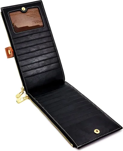 Vista 3 de ANDOILT - Cartera de cuero genuino para mujer con bloqueo RFID para tarjeta de crédito con cremallera