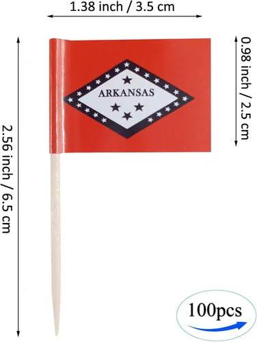 Vista 2 de JBCD Bandera de palillo de dientes de Arkansas Mini Banderas pequeñas para cupcakes de Arkansas, 100 piezas