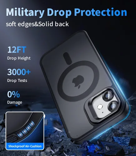 Vista 5 de Funda magnética para iPhone 11 con soporte, compatible con Magsafe, protección militar y protector de lente de cámara, funda translúcida mate