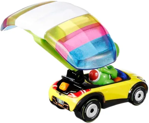 Vista 3 de Hot Wheels 1:64 Mario Kart - Yoshi en Kart Estándar con Parafoil Die Cast