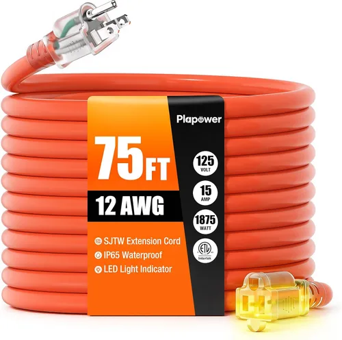 Vista 19 de Cable de extensión para exteriores calibre 12/3, 50 pies, resistente al Negro