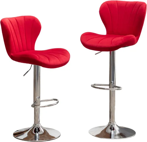 Vista 19 de Roundhill Furniture Ellston - Taburetes de bar giratorios ajustables de terciopelo, color azul, juego de 2
