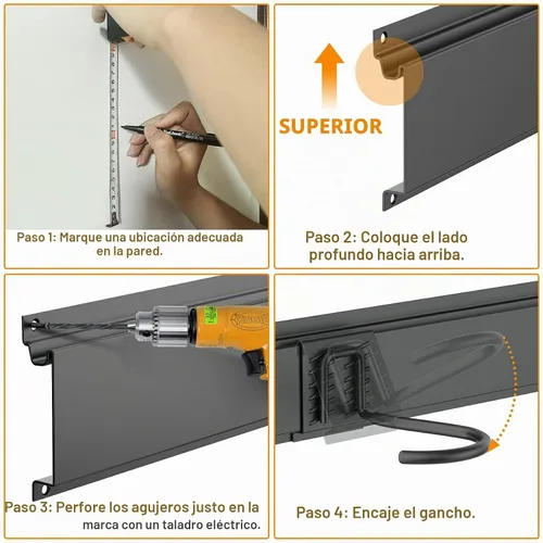 Vista 8 de WALMANN - Ganchos de bicicleta para pared de garaje, estante de almacenamiento para 6 bicicletas, ahorro de espacio