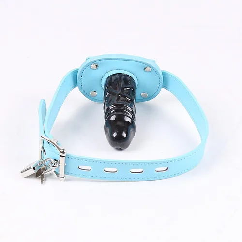 Vista 9 de YiFeng Consolador con cerradura Pene Boca Mordaza con bloqueo Bondage Correa de cuero en BDSM Juguete sexual para adultos (Largo)