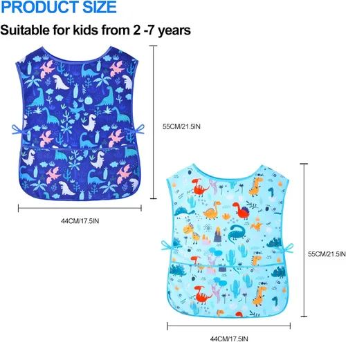 Vista 6 de Fiodrimy Delantales de pintura para niños, delantales de pintura impermeables para niños, sin mangas, con bolsillos para edades de 2 a 7 años