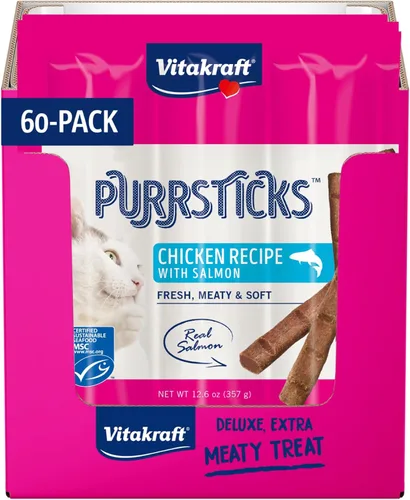 Vista 12 de Vitakraft PurrSticks - Golosinas suaves nutritivas y saludables para gatos, palitos de carne asada al horno suavemente para gatos con 70% de carne