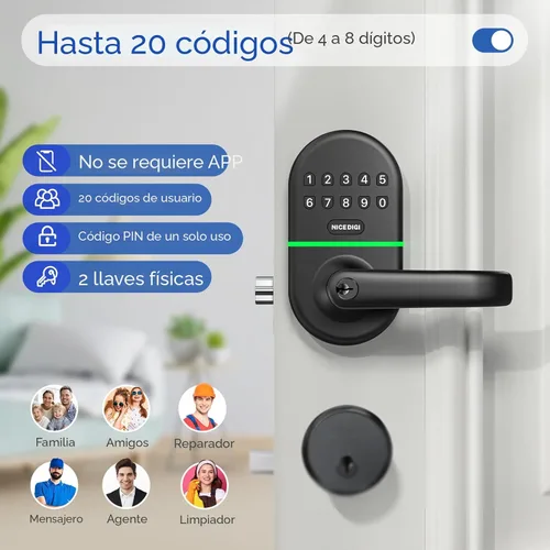 Vista 2 de Cerradura de puerta con teclado inteligente y asa: cerradura de puerta de entrada sin llave, digital electrónica, de código, fácil instalación