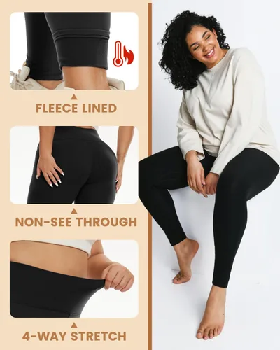 Vista 3 de HLTPRO Paquete de 3 leggings de talla grande para mujer (XL - 4X), pantalones elásticos de cintura alta suaves para entrenamiento, correr, yoga