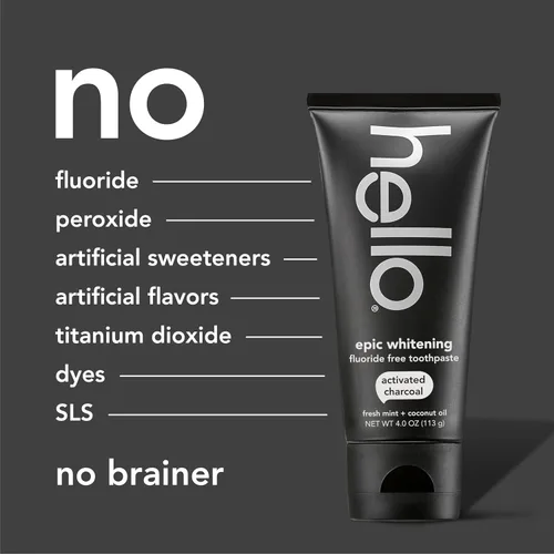 Vista 6 de hello Epic Whitening Pasta de Dientes de Carbón Sin Flúor, Pasta de Dientes de Carbón Activado con Aceite de Coco, Blanquea los Dientes