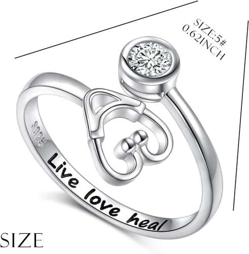 Vista 6 de Anillo de plata de ley 925 con estetoscopio Live Love Heal, joyería para mujeres, enfermeras, doctoras, estudiantes de medicina, regalo de graduación