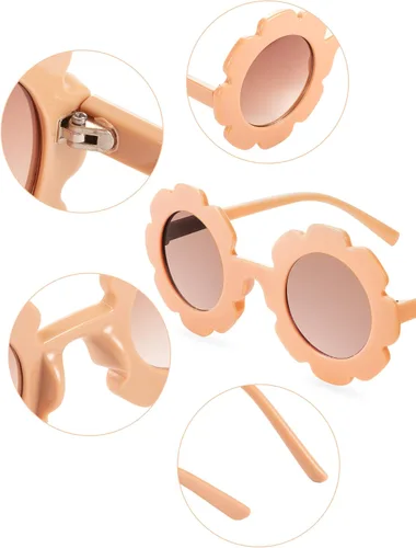 Vista 7 de 4 pares de lentes de sol redondos con forma de flor para niños, paquete de 4 bolsas de franela para bebés, niñas y niños, recuerdos de fiesta