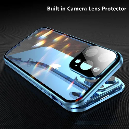 Vista 5 de Funda antimiradas con cerradura para iPhone 13 Pro, funda magnética de vidrio con protector de lente de cámara integrado, protector de pantalla