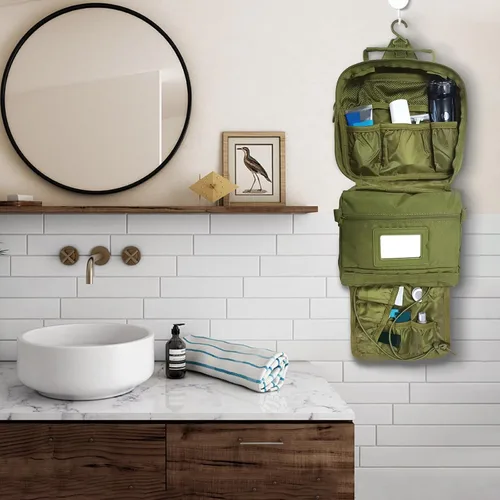 Vista 5 de SMONT Neceser de viaje para hombres con diseño de apertura completa de doble lado, organizador de artículos de aseo de viaje, kit Dopp, bolsa