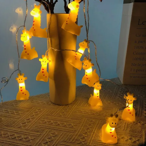 Vista 10 de Guirnalda de luces de jirafa que funcionan con pilas, luces de noche de animales, luces de hadas para decoración de dormitorio de niños, cumpleaños