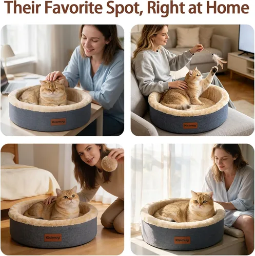 Vista 4 de Cama redonda calmante para gatos y perros para gatitos Gris