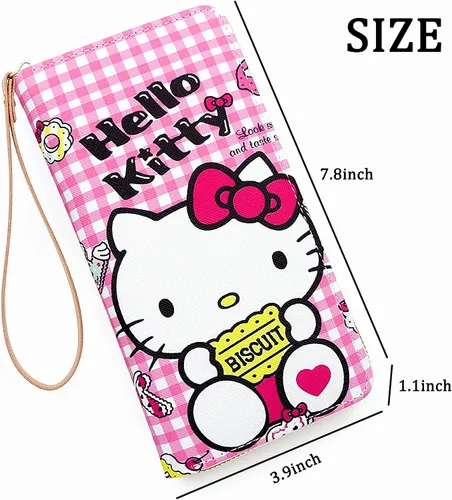 Vista 2 de Rjivofa Bonita cartera de dibujos animados para mujeres y niñas, cartera larga de piel sintética suave con muñeca, bolso de viaje con cremallera