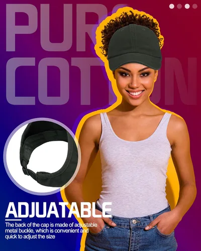 Vista 3 de Jiuguva Paquete de 4 gorras de béisbol con espalda descubierta para cola de caballo, gorras de béisbol para mujer, ajustables