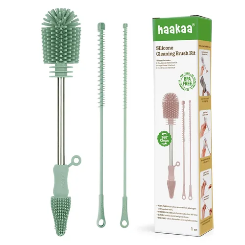 Vista 10 de haakaa Cepillo de Limpieza Cepillo de Silicona para Biberones de Doble Punta con Cerdas Suaves de Silicona para Extractores de Leche Materna
