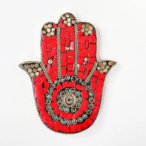 Vista 8 de Verde - Soporte para incienso de mano Hamsa - Mosaico Piedras