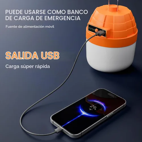 Vista 7 de Linterna LED portátil recargable, 3000 lúmenes, batería externa de 10000 mAh, luces LED para tienda de campaña, luz de campamento impermeable