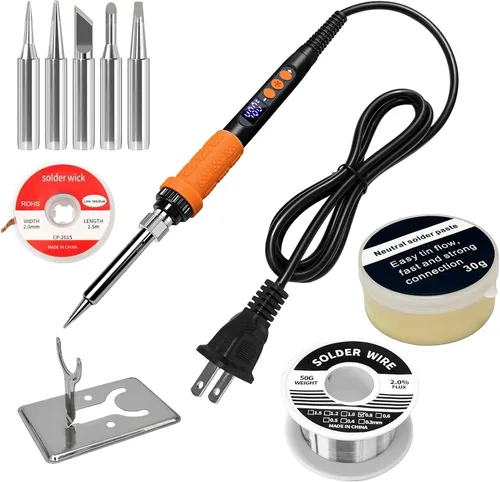 Vista 9 de 908B - Kit de soldador azul de 60 W, herramienta de soldadura de temperatura ajustable con 5 puntas intercambiables y soldadura, calentamiento