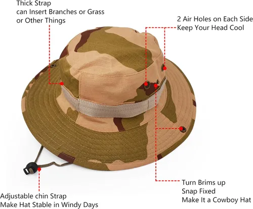 Vista 3 de Sombrero de protección solar de ala ancha para exteriores, clásico estilo militar de combate de EE. UU., gorra de sol para pesca, caza, campamento