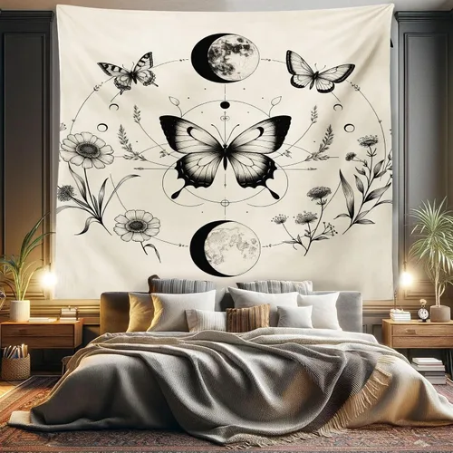 Vista 172 de Ambesonne Tapiz Trippy, vista panorámica de la cascada con bosques de ensueño y mandala oriental psicodélico, decoración de tela para colgar