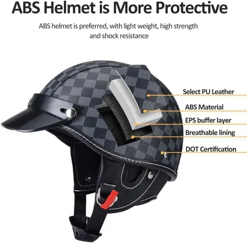 Vista 2 de Casco de motocicleta estilo alemán estilo retro medio casco de cuero medio abierto - aprobado por DOT para hombres y mujeres vintage motocicleta