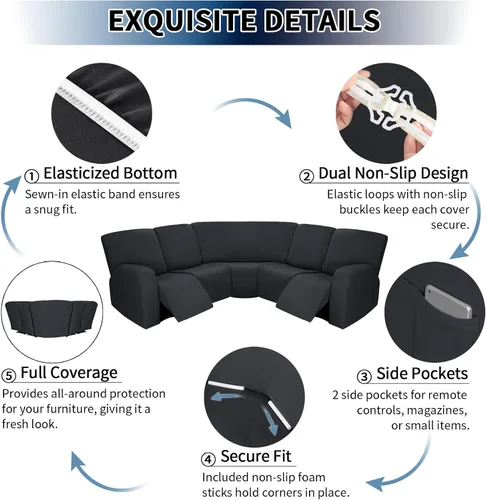 Vista 5 de PureFit Fundas para sofá modular de 7 piezas, fundas de sofá reclinable seccional extra grandes para sofás reclinables en forma de L, fundas de sofá
