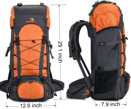 Vista 2 de Bseash Mochila impermeable de 60L con marco interno para senderismo, camping, con cubierta para lluvia, mochila grande para viajes al aire libre