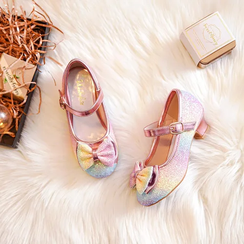 Vista 5 de Walofou Zapatos de vestir para niñas de flores, zapatos de tacón para fiesta de boda, zapatos planos de princesa Mary Jane para niños pequeños